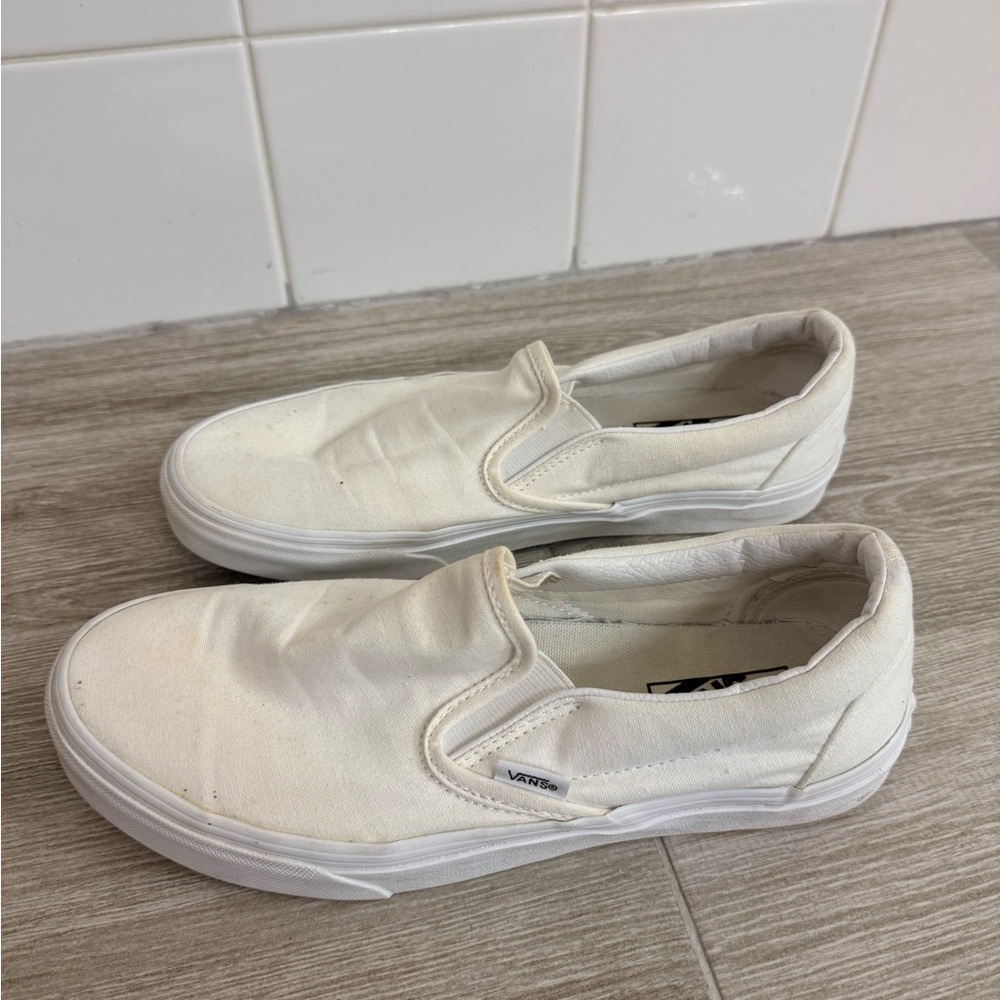 Vans Cream Slip-On Canvas Shoes